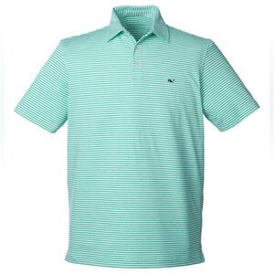 Men’s Vineyard Vines Golf Polo Green Blue Performance XL Striped Preppy Athletic